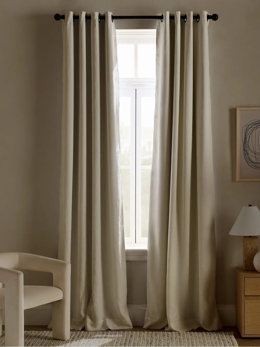 Quince European Blackout Linen Curtain Panel with Grommets in Ivory 48x108